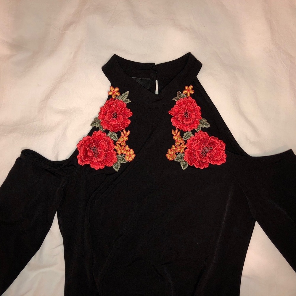 Black Long Sleeve Open Shoulder Dress